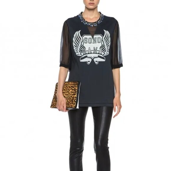3.1 Phillip Lim Sonomama Oversize Tee with Beaded Collar Sheer - Picture 1 of 10